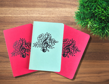 Load image into Gallery viewer, Mini Pocket Notebook Journal - Treble Clef Flowers
