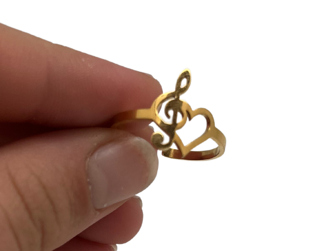 Stainless Steel Treble Heart Adjustable Ring - Gold