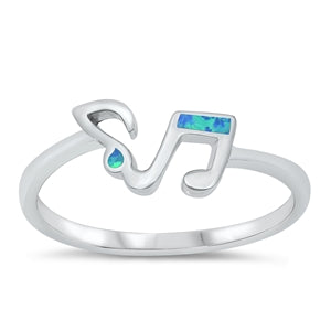 925 Sterling Silver Notes Clef Blue Lab Opal Ring