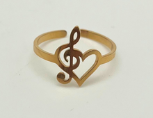 Load image into Gallery viewer, Stainless Steel Treble Heart Adjustable Ring - Gold
