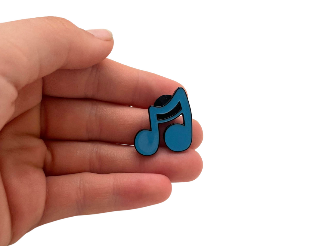 Colored Beamed Eighth Note Enamel Pin - Blue