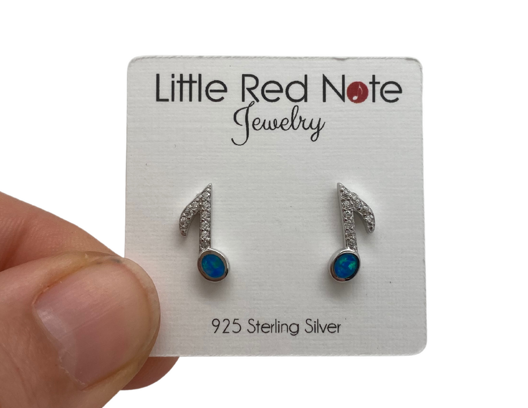 925 Sterling Eighth Note Lab Opal Blue Earrings