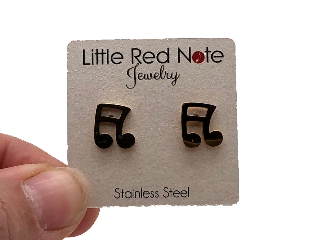 Stainless Steel Post Earrings Sixteenth Notes - 10mm Gold