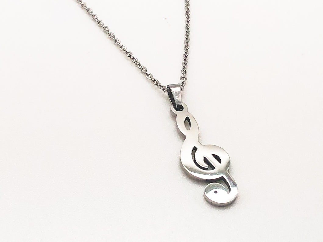 Stainless Steel Treble Clef Necklace - Silver