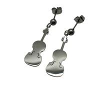 Load image into Gallery viewer, Stainless Steel Dangle Post Earrings Violin Viola Cello - Silver
