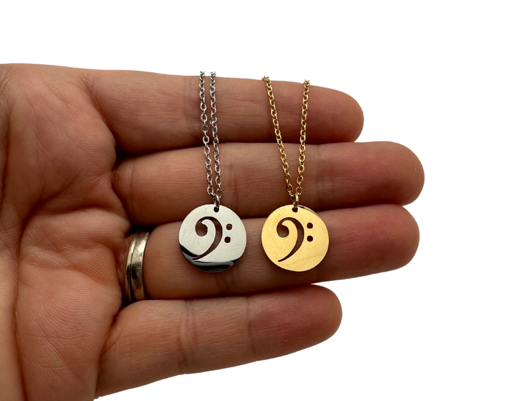 Stainless Steel Disc Bass Clef Necklace