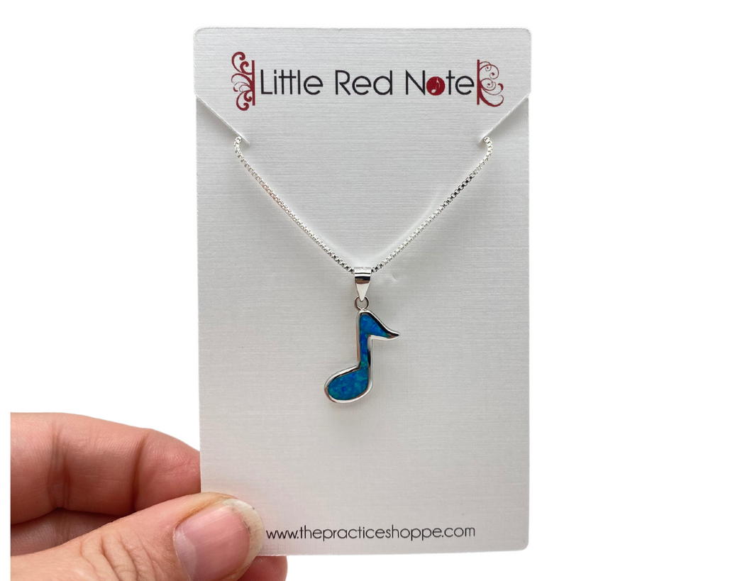 925 Sterling Silver Eighth Note Blue Lab Opal Necklace