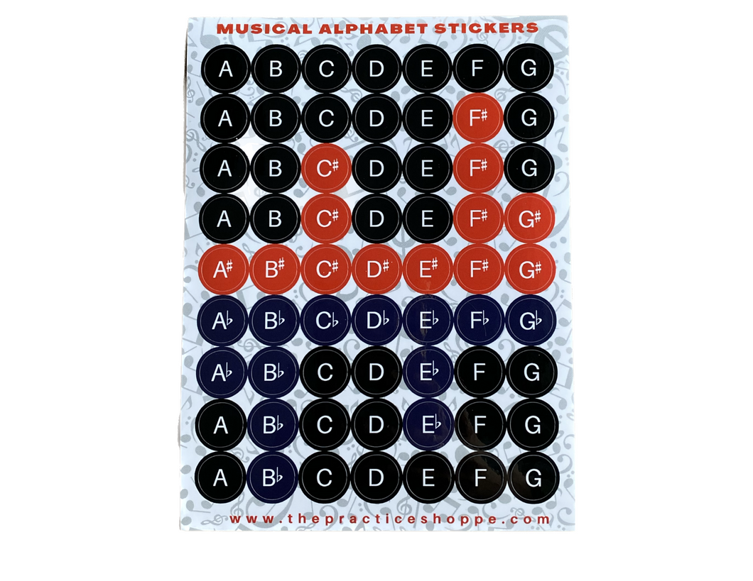 PS Sheet Musical Alphabet Stickers Black with Colored Accidentals