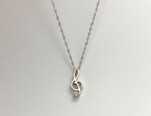 Load image into Gallery viewer, 925 Sterling Silver Treble Clef Necklace with CZ
