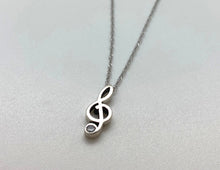 Load image into Gallery viewer, 925 Sterling Silver Treble Clef Necklace with CZ
