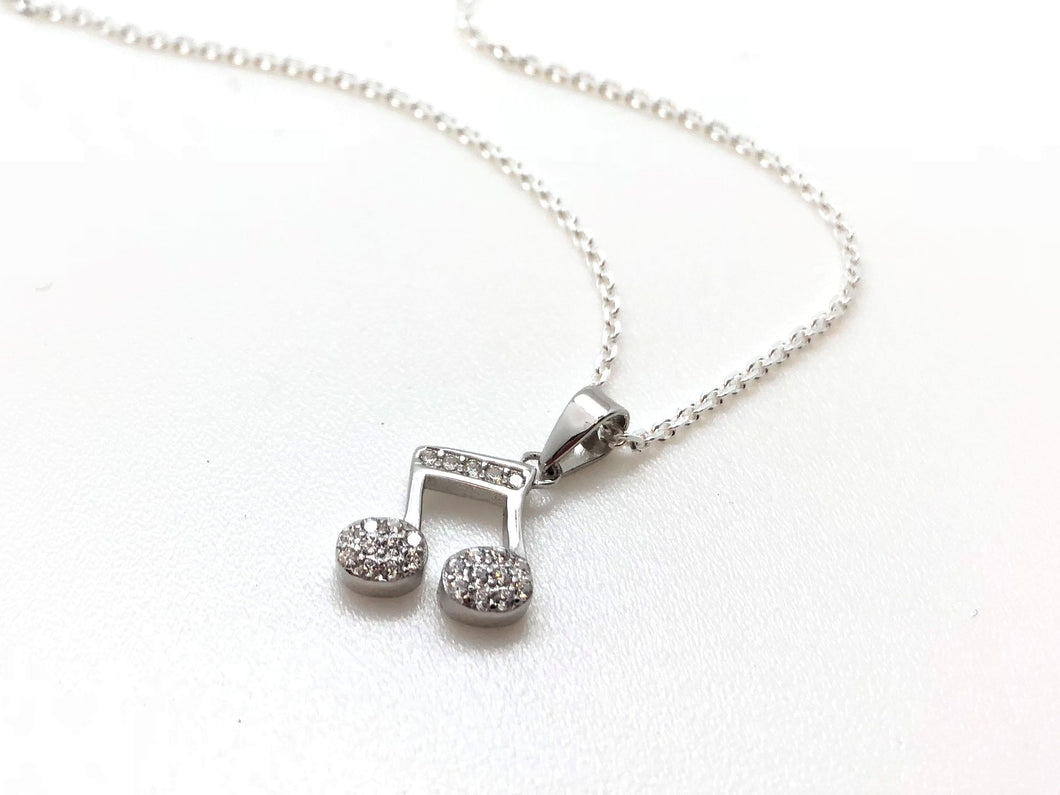 925 Sterling Silver Two-Eighth Notes CZ Necklace