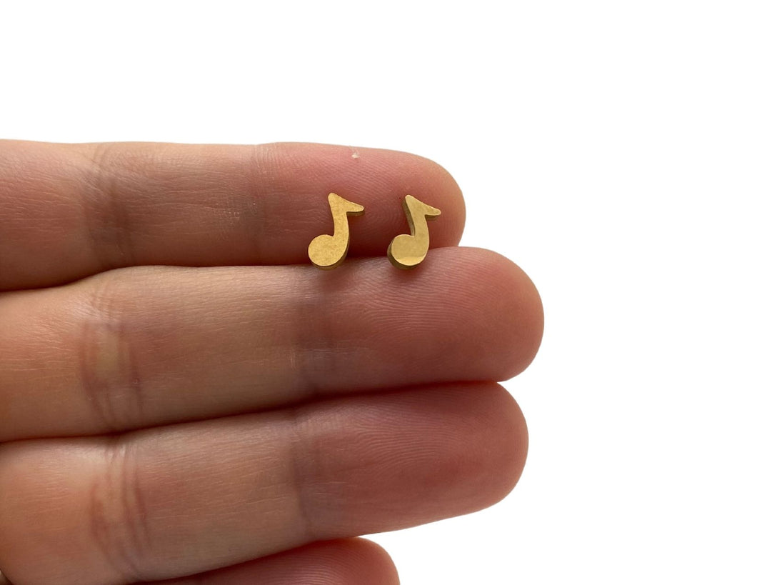 Stainless Steel Post Earrings Flat Eighth Note - Gold