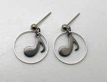 Load image into Gallery viewer, Stainless Steel Dangle Circle Eighth Note Earrings
