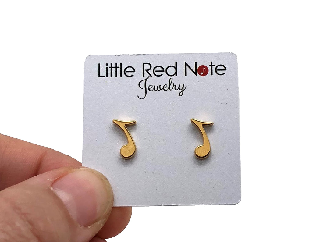 Stainless Steel Post Earrings Eighth Note - Gold