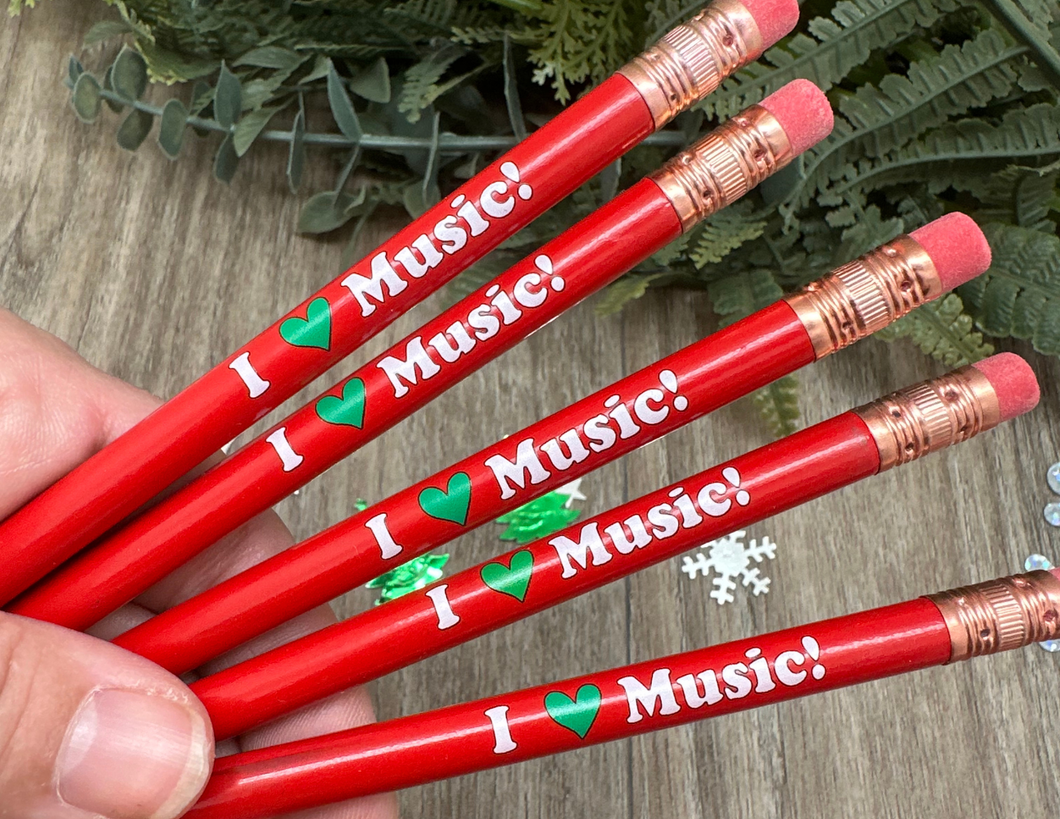 I Heart Music Pencils - Christmas Red