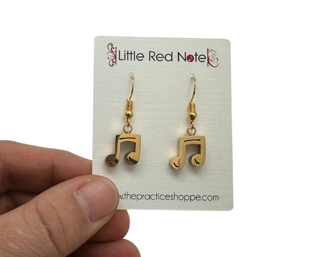 Dangle Stainless Steel Fishook Earrings Beamed Eighth Notes Gold