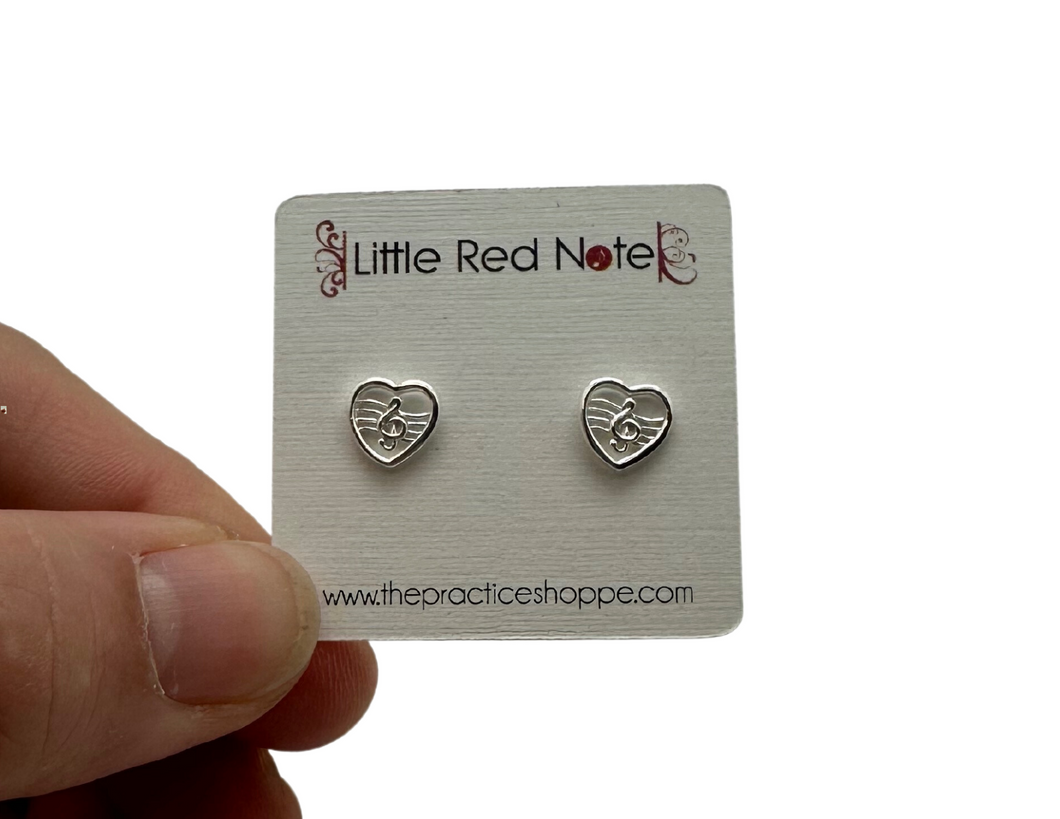 925 Sterling Silver Treble Staff Heart Earrings