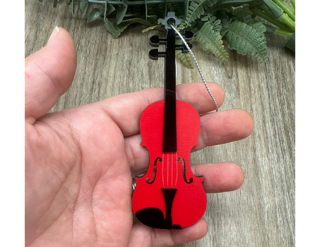 Violin Layered Ornament - Red