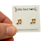 Load image into Gallery viewer, Stainless Steel Post Tiny Beamed Eighth Note Earrings Gold
