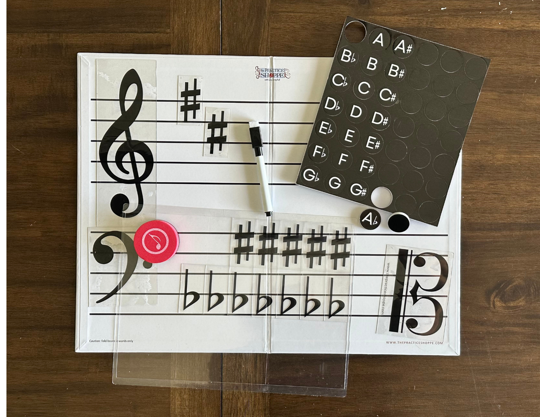 Foldable Music Staff Magnetic White Board Bundle - BLACK magnets