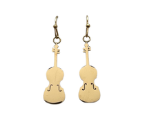 Load image into Gallery viewer, Dangle Fish Hook Stainless Steel Earrings Violin Viola Gold
