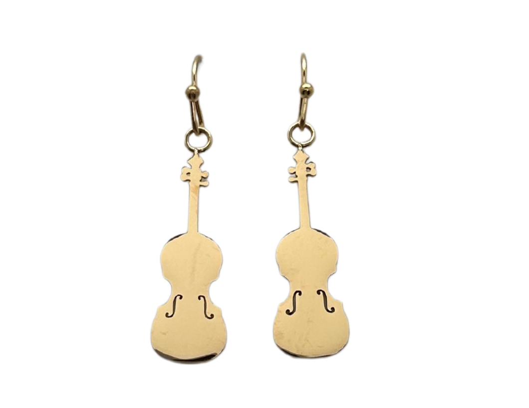 Dangle Fish Hook Stainless Steel Earrings Violin Viola Gold