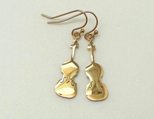 Load image into Gallery viewer, Dangle Fish Hook Stainless Steel Earrings Violin Viola Gold
