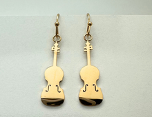 Load image into Gallery viewer, Dangle Fish Hook Stainless Steel Earrings Violin Viola Gold
