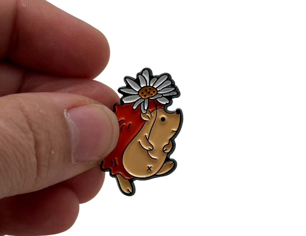 Hedgehog Daisy Enamel Pin