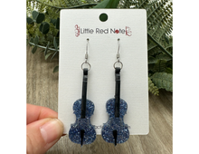 Load image into Gallery viewer, Glitter Acrylic Dangle Fishook Earrings - Violin or Cello
