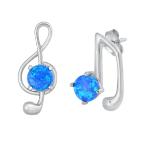 925 Sterling Eighth Note Treble Clef Lab Opal Blue Earrings