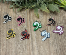 Load image into Gallery viewer, Glitter Acrylic Dangle Fishook Earrings - Bass Clefs
