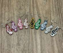 Load image into Gallery viewer, Glitter Acrylic Dangle Fishook Earrings - Treble Clefs
