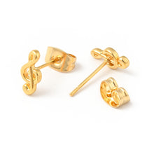 Load image into Gallery viewer, Stainless Steel Post Tiny Treble Clef Earrings Gold
