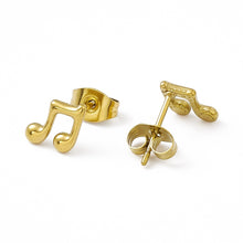 Load image into Gallery viewer, Stainless Steel Post Tiny Beamed Eighth Note Earrings Gold
