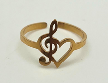 Load image into Gallery viewer, Stainless Steel Treble Heart Adjustable Ring - Gold
