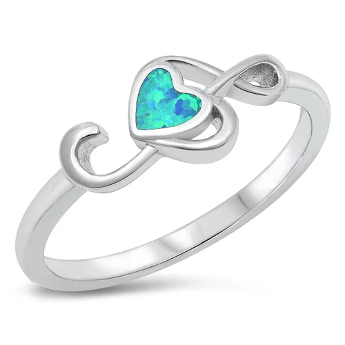 925 Sterling Silver Sideways Treble Heart Blue Opal Ring