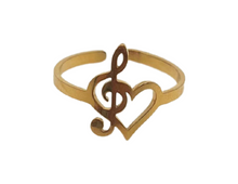 Load image into Gallery viewer, Stainless Steel Treble Heart Adjustable Ring - Gold
