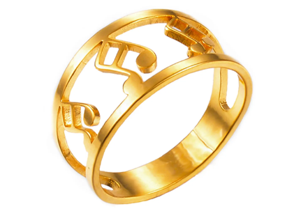 Stainless Steel Notes Ring - Gold