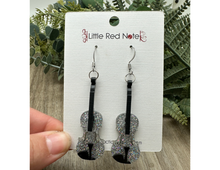 Load image into Gallery viewer, Glitter Acrylic Dangle Fishook Earrings - Violin or Cello
