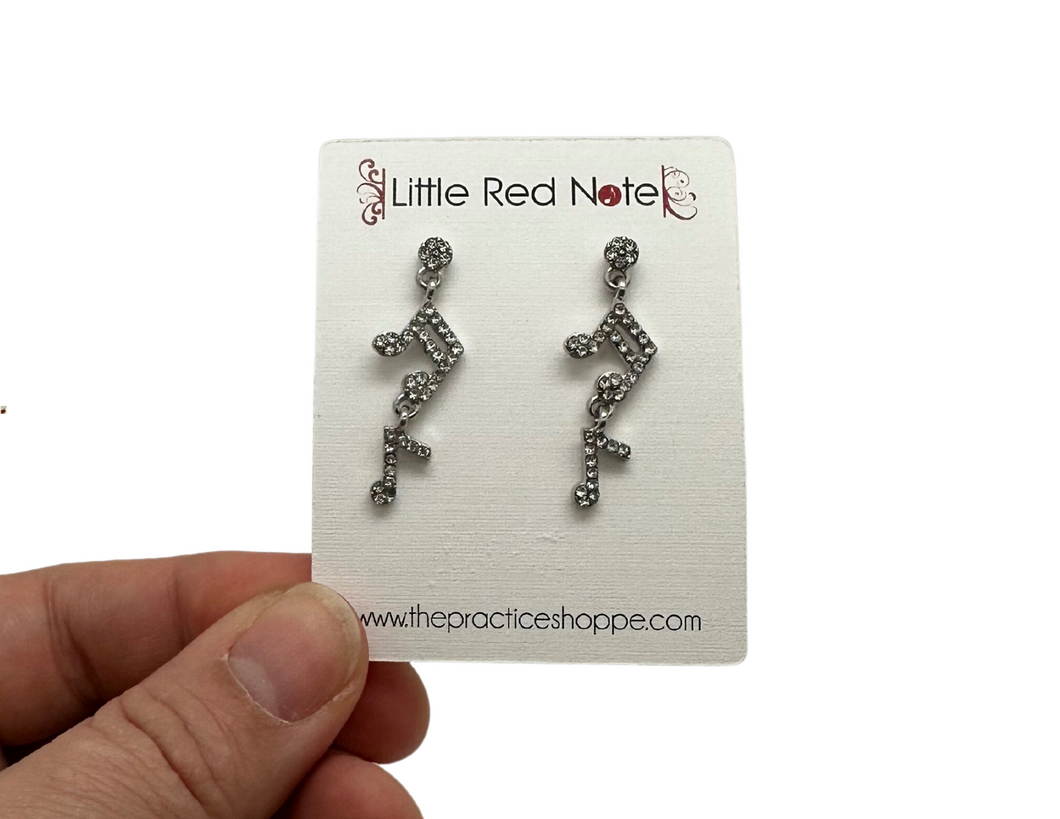 Dangle Post CZ Eighth Note Earrings - Silver