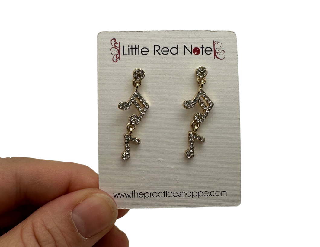 Dangle Post CZ Eighth Note Earrings - Gold