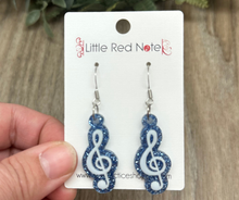 Load image into Gallery viewer, Glitter Acrylic Dangle Fishook Earrings - Treble Clefs
