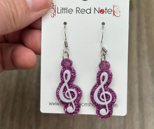 Load image into Gallery viewer, Glitter Acrylic Dangle Fishook Earrings - Treble Clefs
