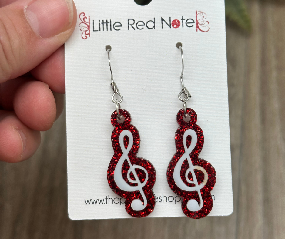 Glitter Acrylic Dangle Fishook Earrings - Treble Clefs