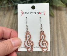 Load image into Gallery viewer, Glitter Acrylic Dangle Fishook Earrings - Treble Clefs
