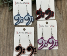 Load image into Gallery viewer, Glitter Acrylic Dangle Fishook Earrings - Bass Clefs

