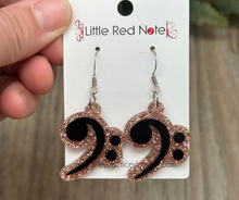 Load image into Gallery viewer, Glitter Acrylic Dangle Fishook Earrings - Bass Clefs
