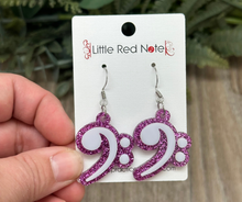 Load image into Gallery viewer, Glitter Acrylic Dangle Fishook Earrings - Bass Clefs
