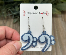 Load image into Gallery viewer, Glitter Acrylic Dangle Fishook Earrings - Bass Clefs
